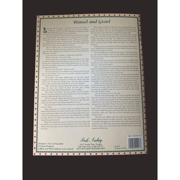 Hansel & Gretel Paper Doll  Peck Aubry 1997 3 Die-Cut Paper Dolls 8 Outfits - Picture 4 of 5